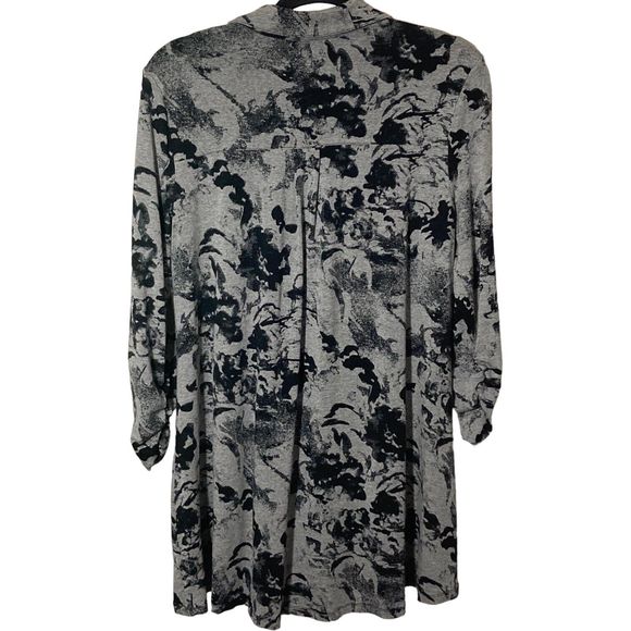 New Directions Large Gray/Black Tunic Shirt/Dress High/Low Hem 3/4 Ruched Sleeve - Picture 2 of 8